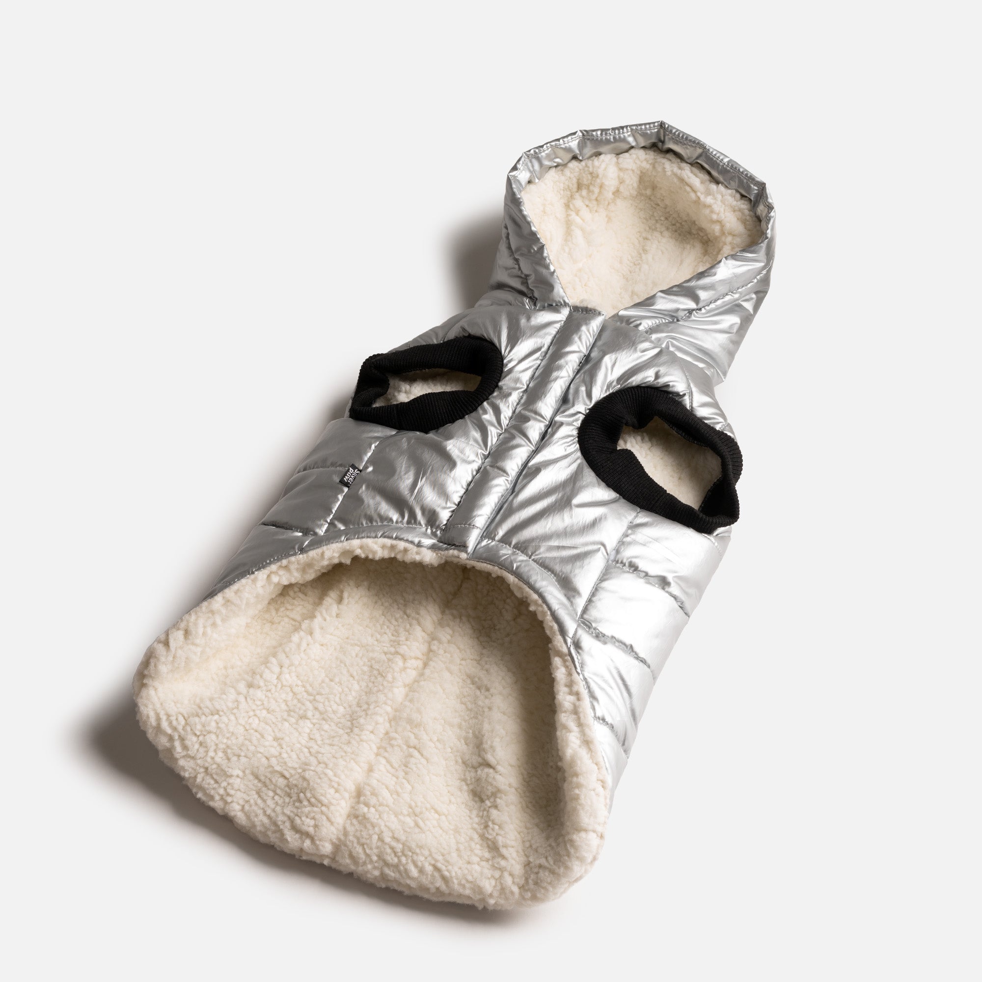 Emma Dog Jacket  Shiny Silver Water-Resistant Winter Coat with Sherpa