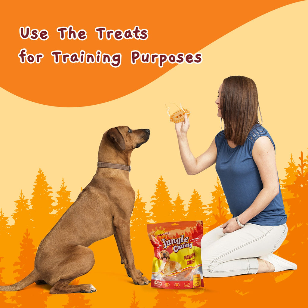 Dog Rawhide Chews for Aggressive Chewers, Dog Chews Long Lasting Treats for Medium and Large Dogs, with Real Chicken Treats Inside, 4 Count