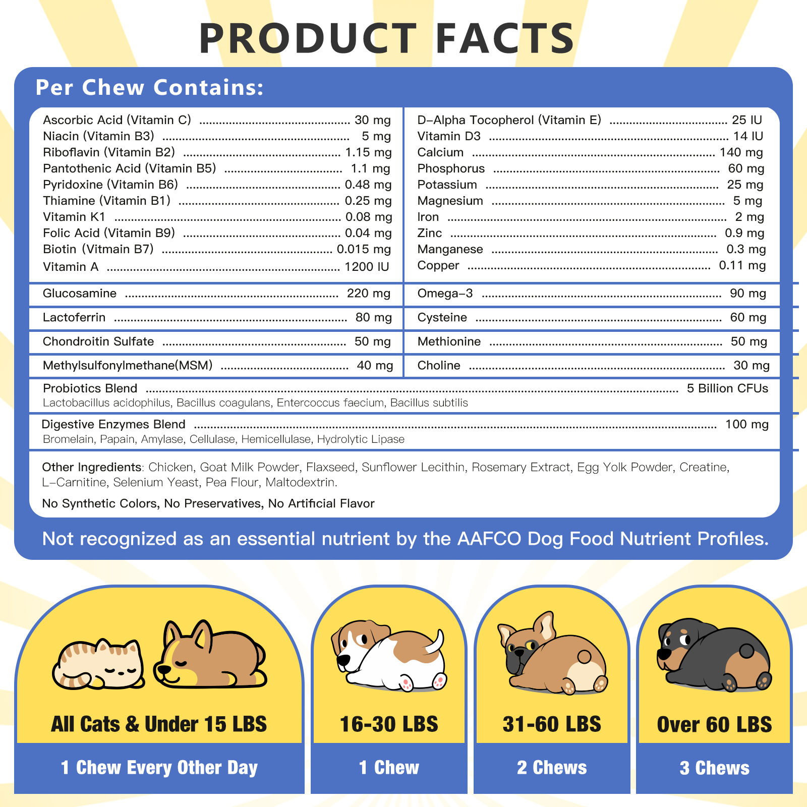 Dog 12-in-1 Multivitamin with Glucosamine 220mg, Probiotics 5B CFUs & Digestive Enzymes, 120 Freeze-Dried Chews