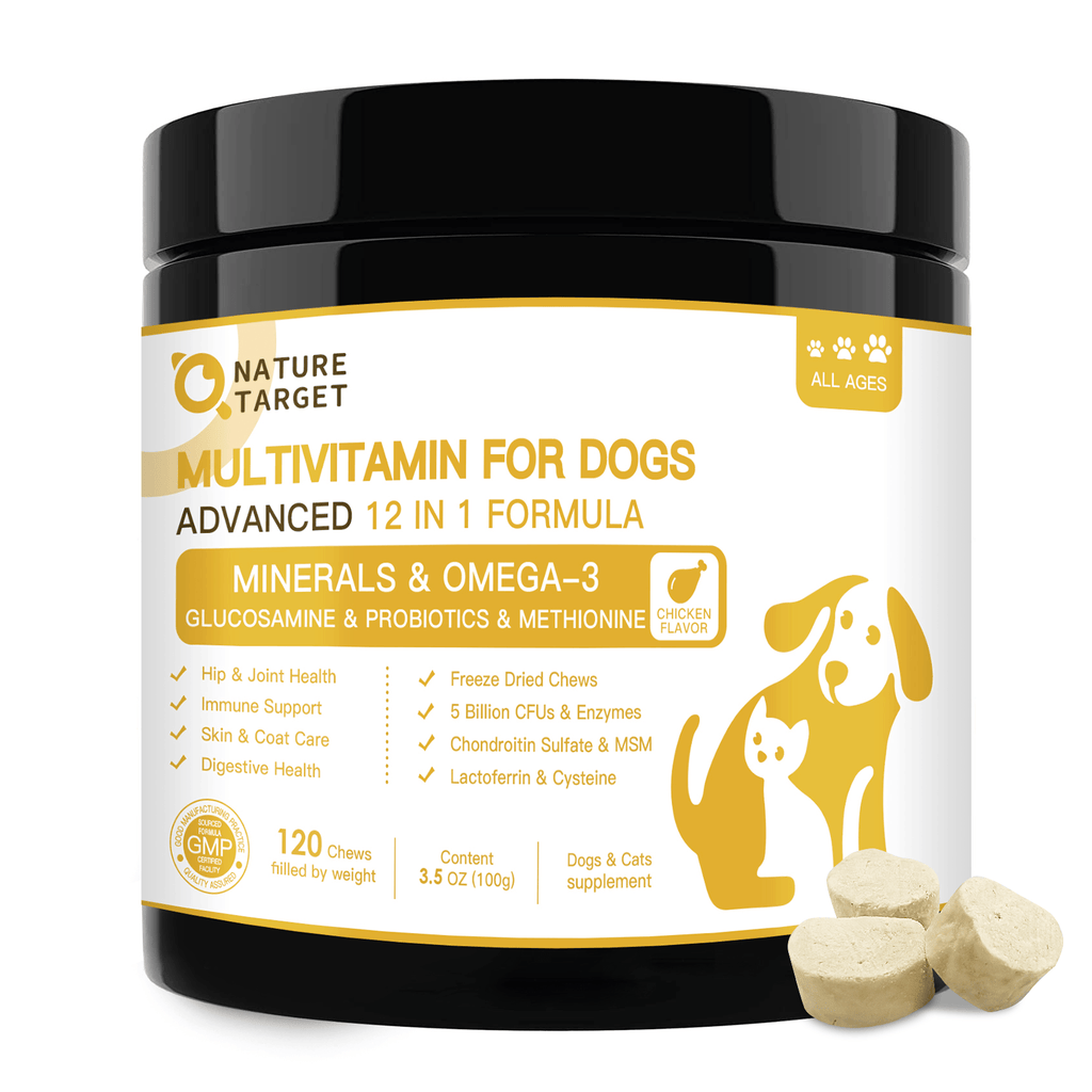 Dog 12-in-1 Multivitamin with Glucosamine 220mg, Probiotics 5B CFUs & Digestive Enzymes, 120 Freeze-Dried Chews