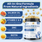 Dog & Cat Omega-3-6-9 565mg with EPA 160mg, DHA 100mg, Zinc, Biotin & Vitamin C+E, Salmon Flavor, 180 Chews