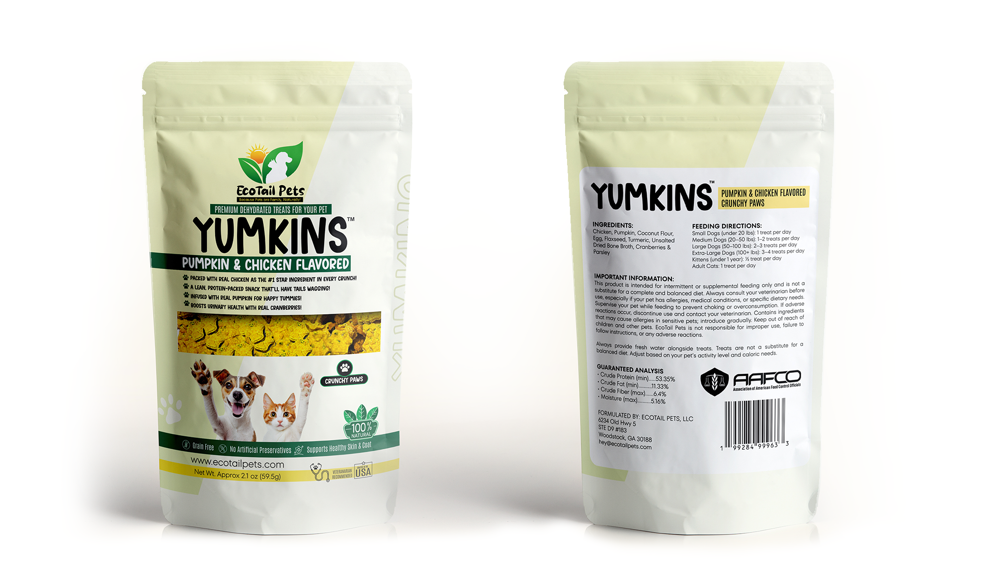 Yumkins™: Pumpkin & Chicken Flavored Paws (Dogs & Cats) – Small Size Single Pouch - 2.1oz