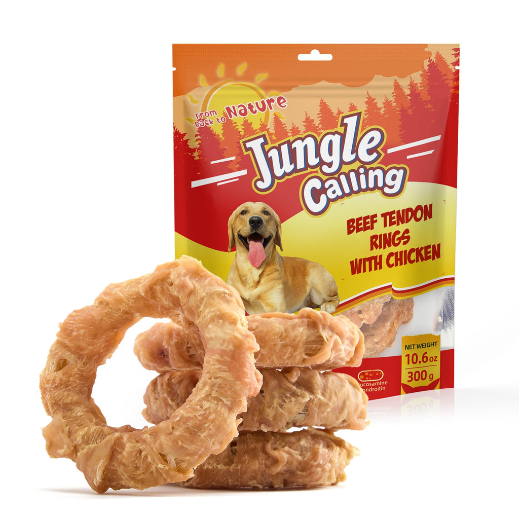 Beef Tendons for Adult Dogs, Chicken Wrapped Tendons Dog Chews Long Lasting Hip and Joint Supplement for Dogs with Glucosamine (Ring)
