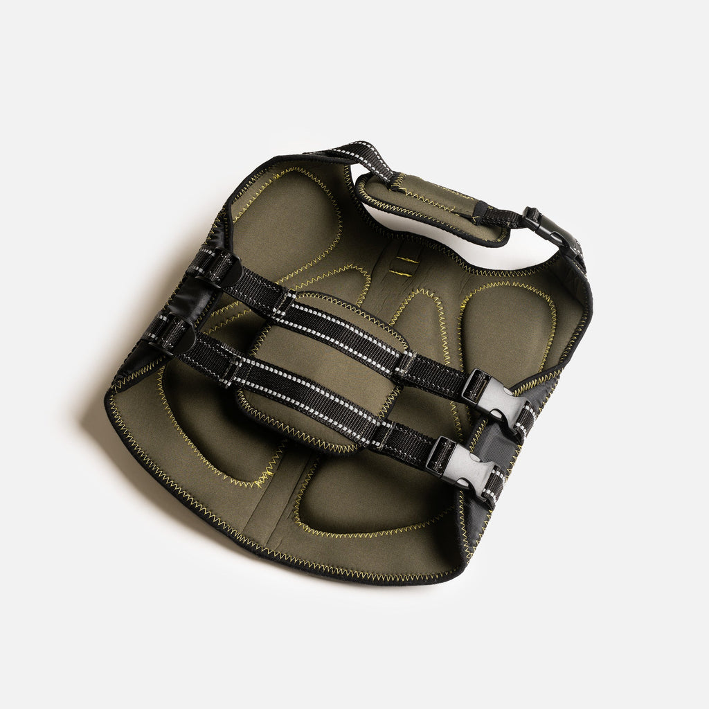 Khaki Neoprene Dog Life Jacket  Safe & Stylish Buoyancy Vest