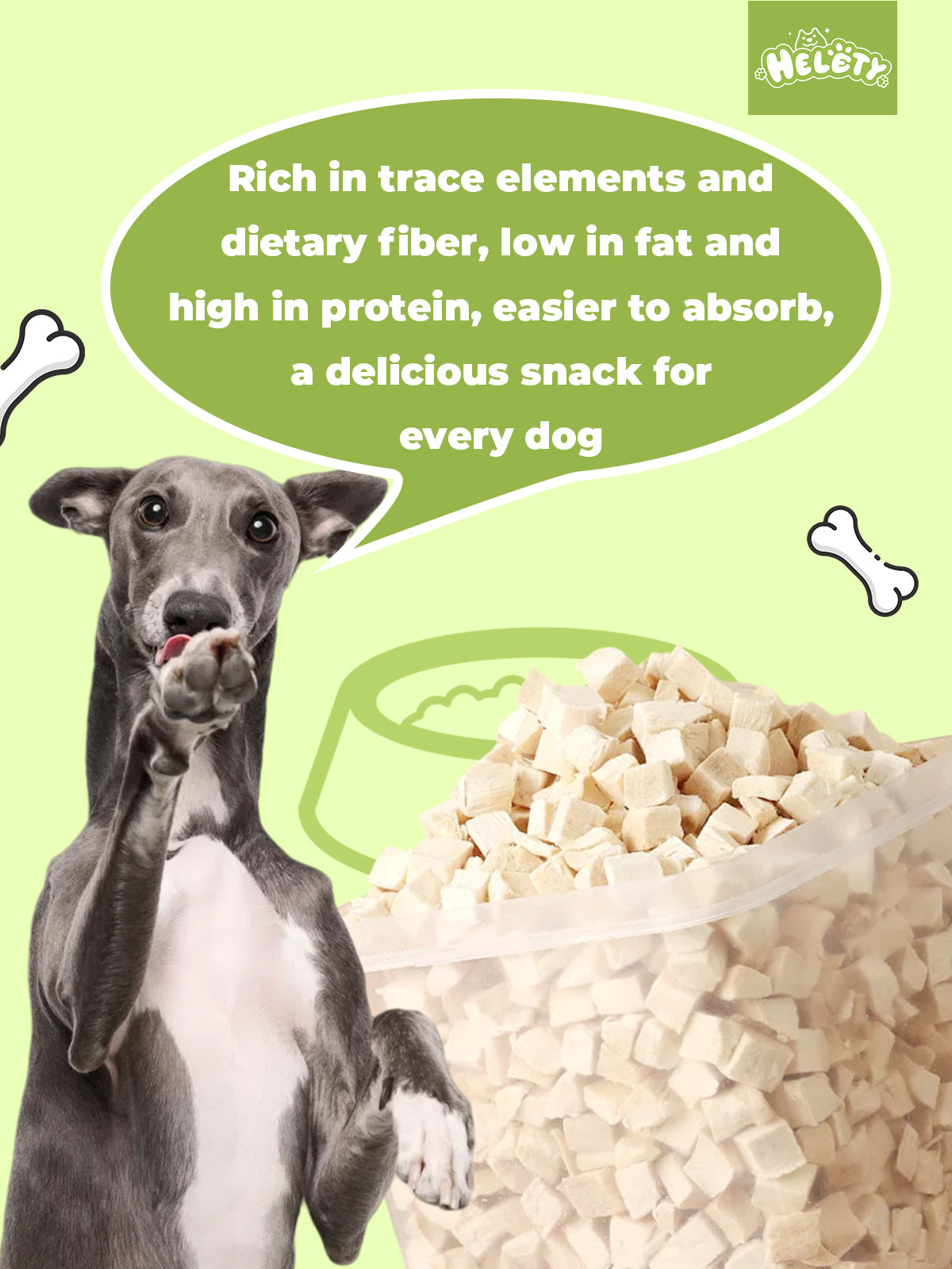 HELETY Freeze Dried Chicken Nuggets Dog Treats, Crumble as Meal Topper for Pets, Single Ingredient, High Protein