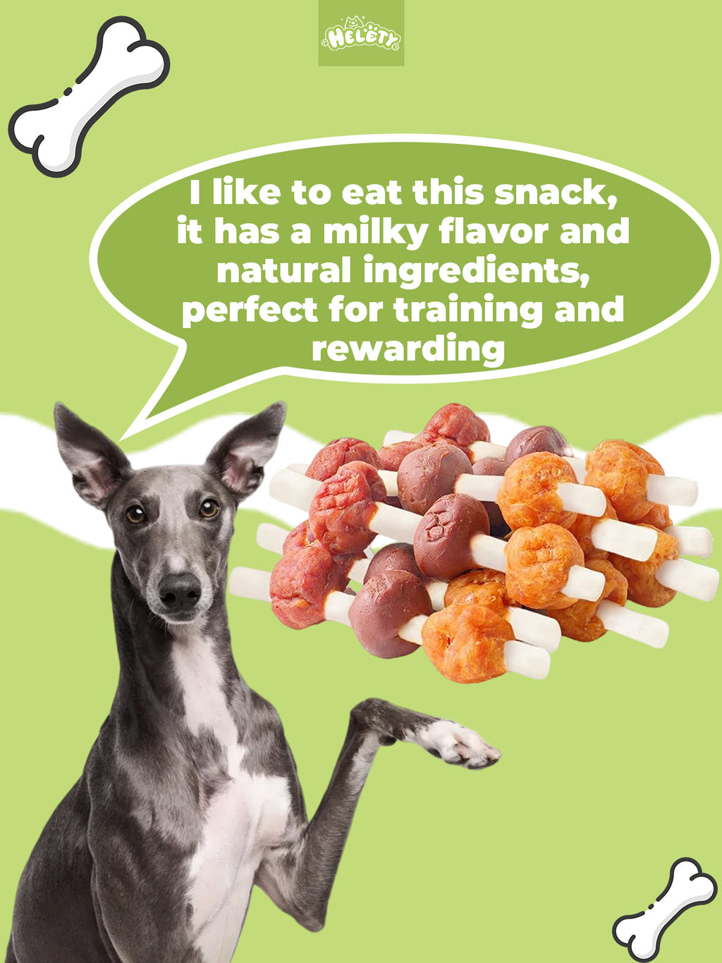 HELETY Dog Meat Treats, Three Flavor Meat Skewers, Chicken Beef Duck Flavor, Natural Chewy Rewards for Dogs