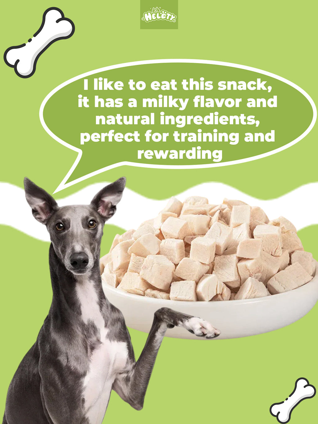 HELETY Freeze Dried Chicken Nuggets Dog Treats, Crumble as Meal Topper for Pets, Single Ingredient, High Protein