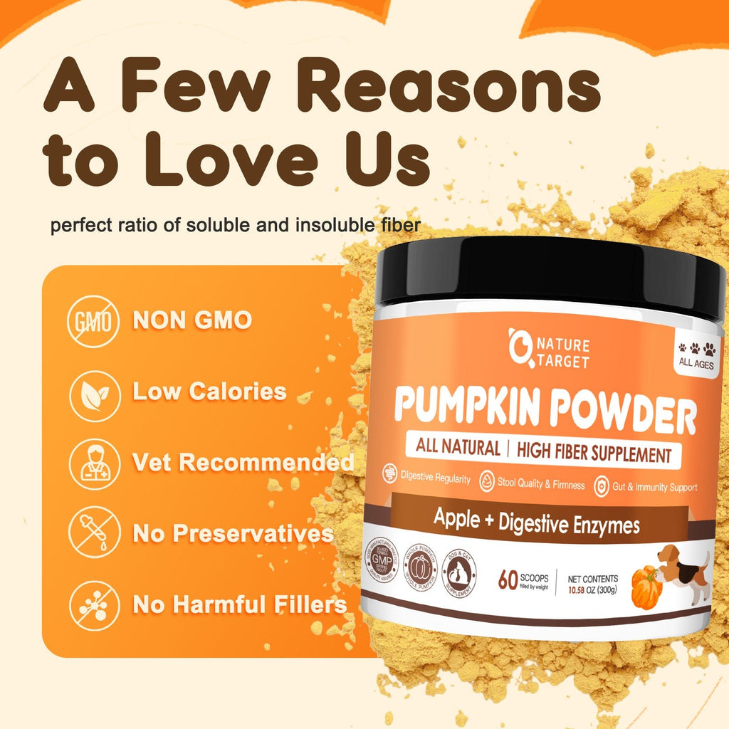 Dog Pumpkin Powder 4000mg with Apple Flesh 500mg & Digestive Enzymes, 60 Servings