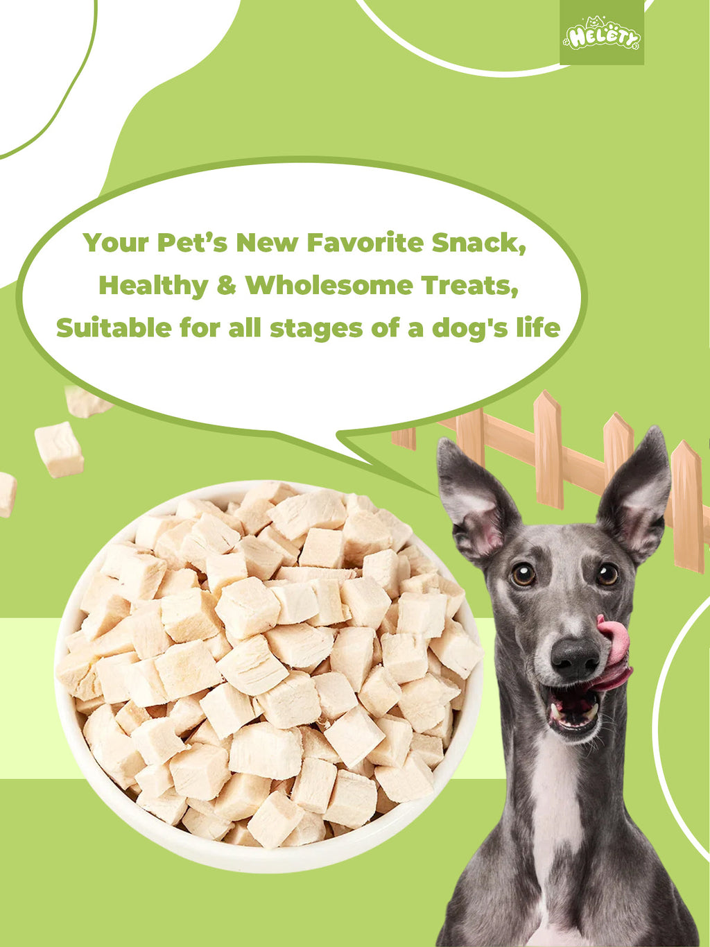 HELETY Freeze Dried Chicken Nuggets Dog Treats, Crumble as Meal Topper for Pets, Single Ingredient, High Protein