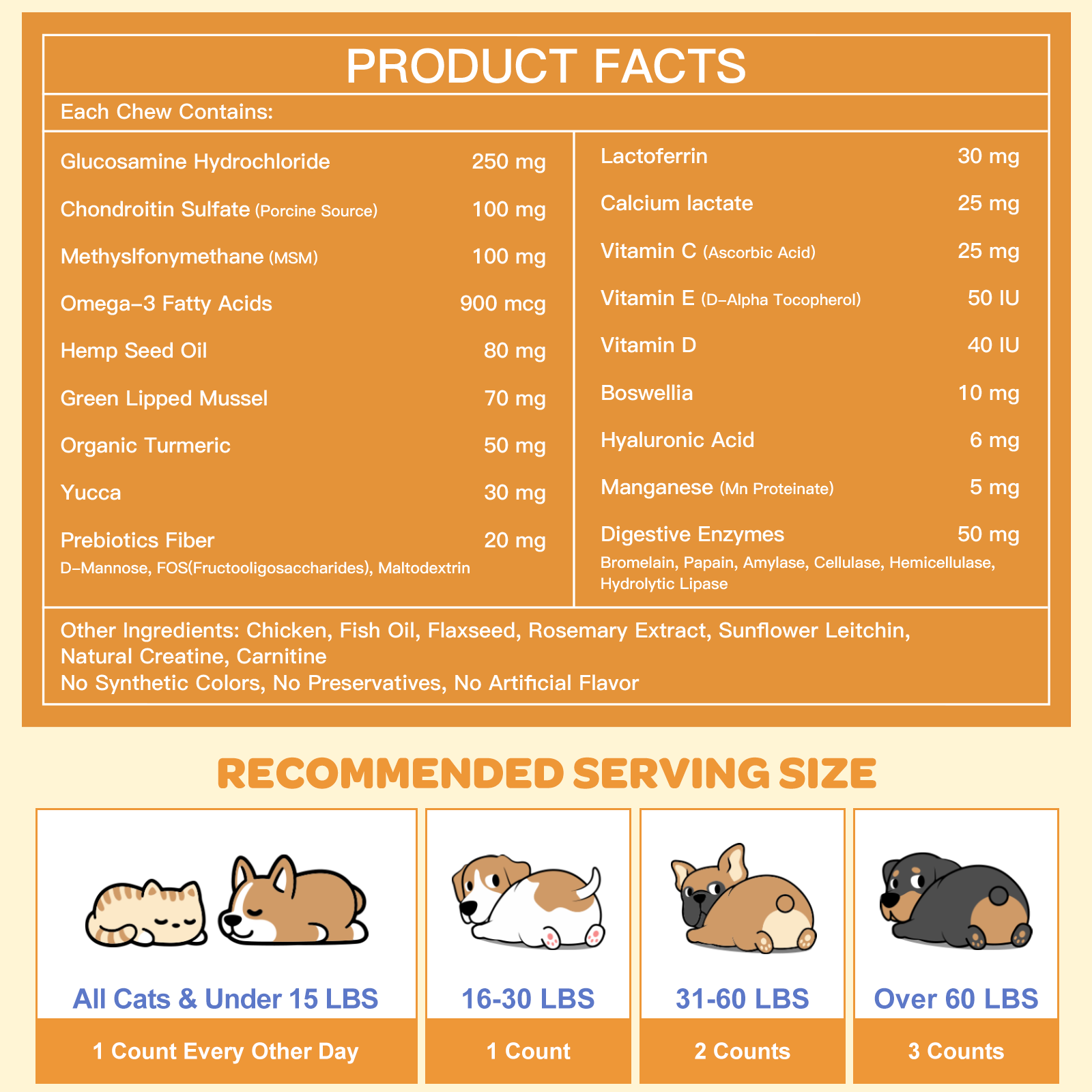 Dogs Glucosamine Chews with Chondroitin + MSM + Omega-3 for Joint Support, 180ct