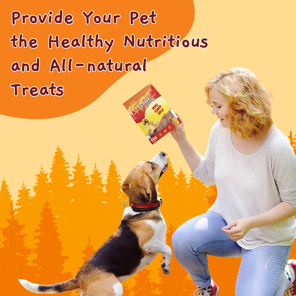 Jungle Calling Triple Flavor Rolls Dog Treats,Real Chicken Duck Beef Meat, Rawhide Free Dog Snacks