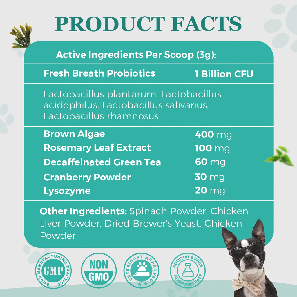 Dog Dental Powder with Probiotics, Brown Algae & Green Tea, 180g / 60 Scoops