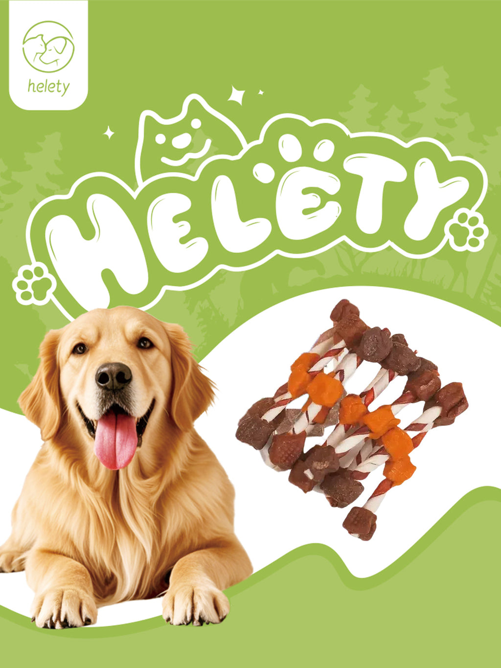 HELETY Dog Meat Treats, Three Flavor Meat Skewers, Chicken Beef Duck Flavor, Natural Chewy Rewards for Dogs