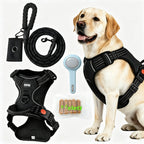 HELETY Dog Walking Gift Set – No Pull Harness + Leash + Grooming Brush + Dog Treats