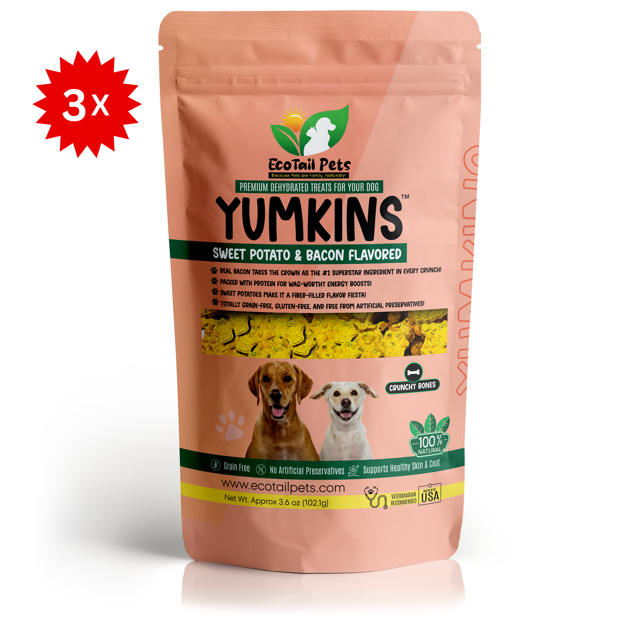 Yumkins™: 3 x (3.6oz) Sweet Potato & Bacon Flavored Bones - Bundle
