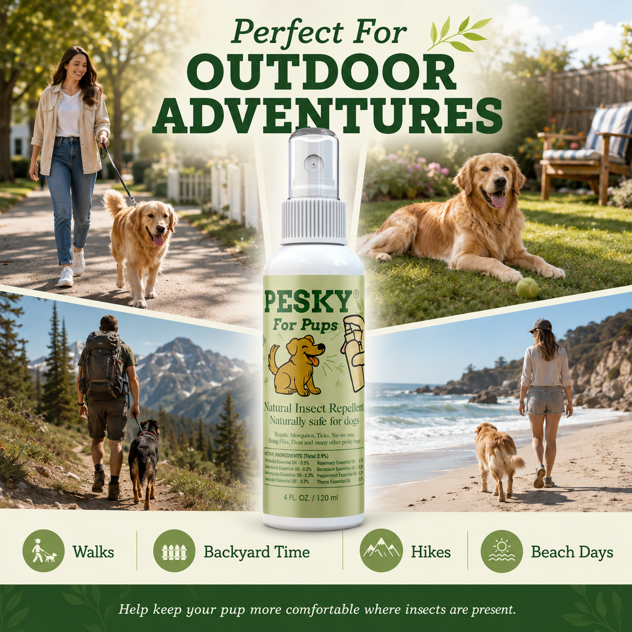🐶 PESKY® for Pups Plant-Based Insect Deterrent Spray for Dogs