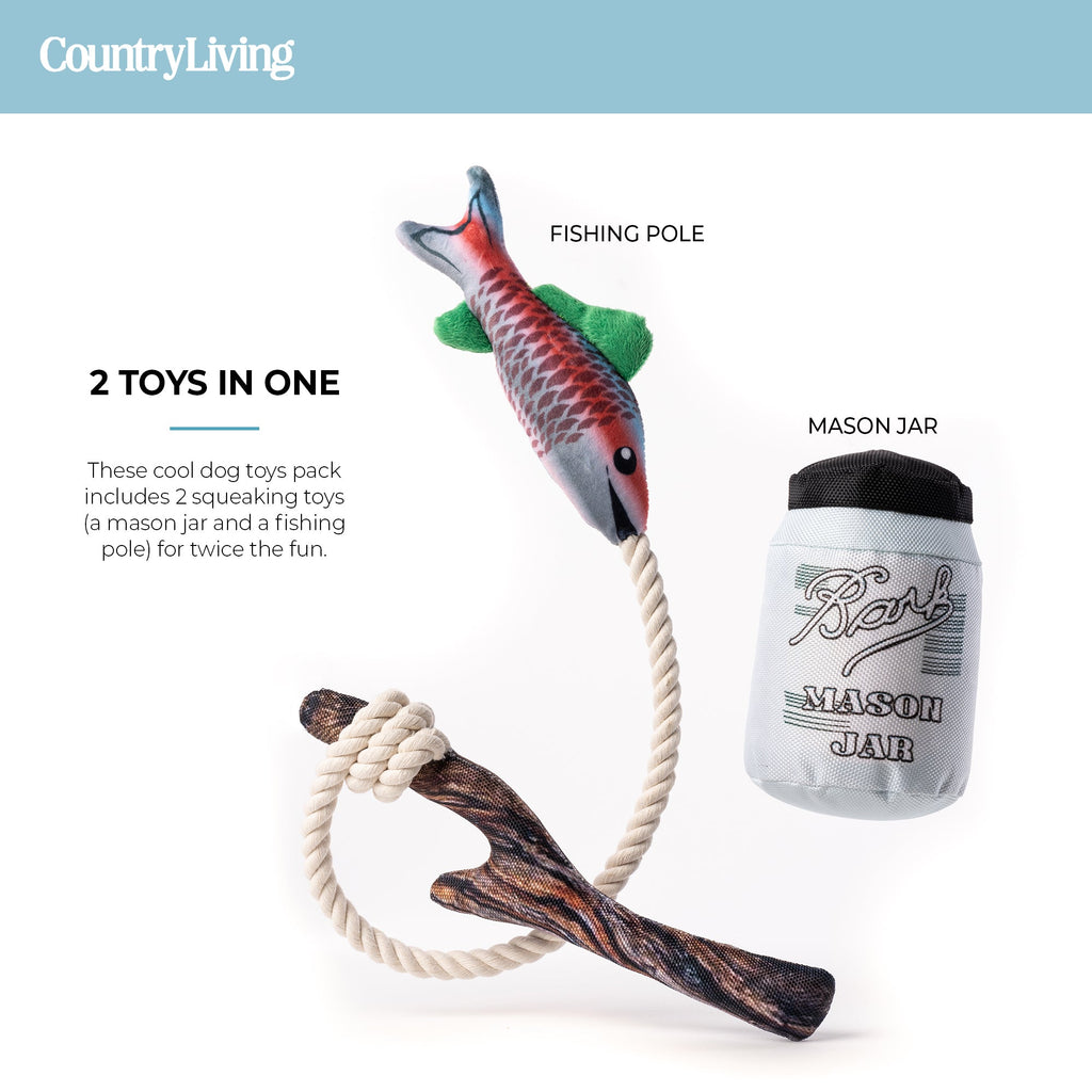 Durable Fish & Mason Jar Dog Toys  2 Pack for Aggressive Chewers