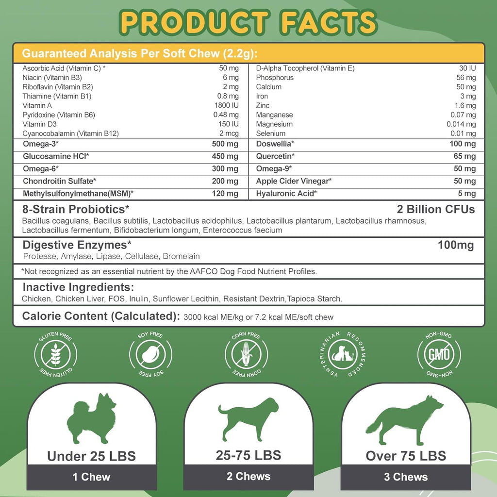 Dog & Cat Multivitamin 15-in-1, Glucosamine 450mg + MSM 120mg, Chicken Flavor, 100 Softgels