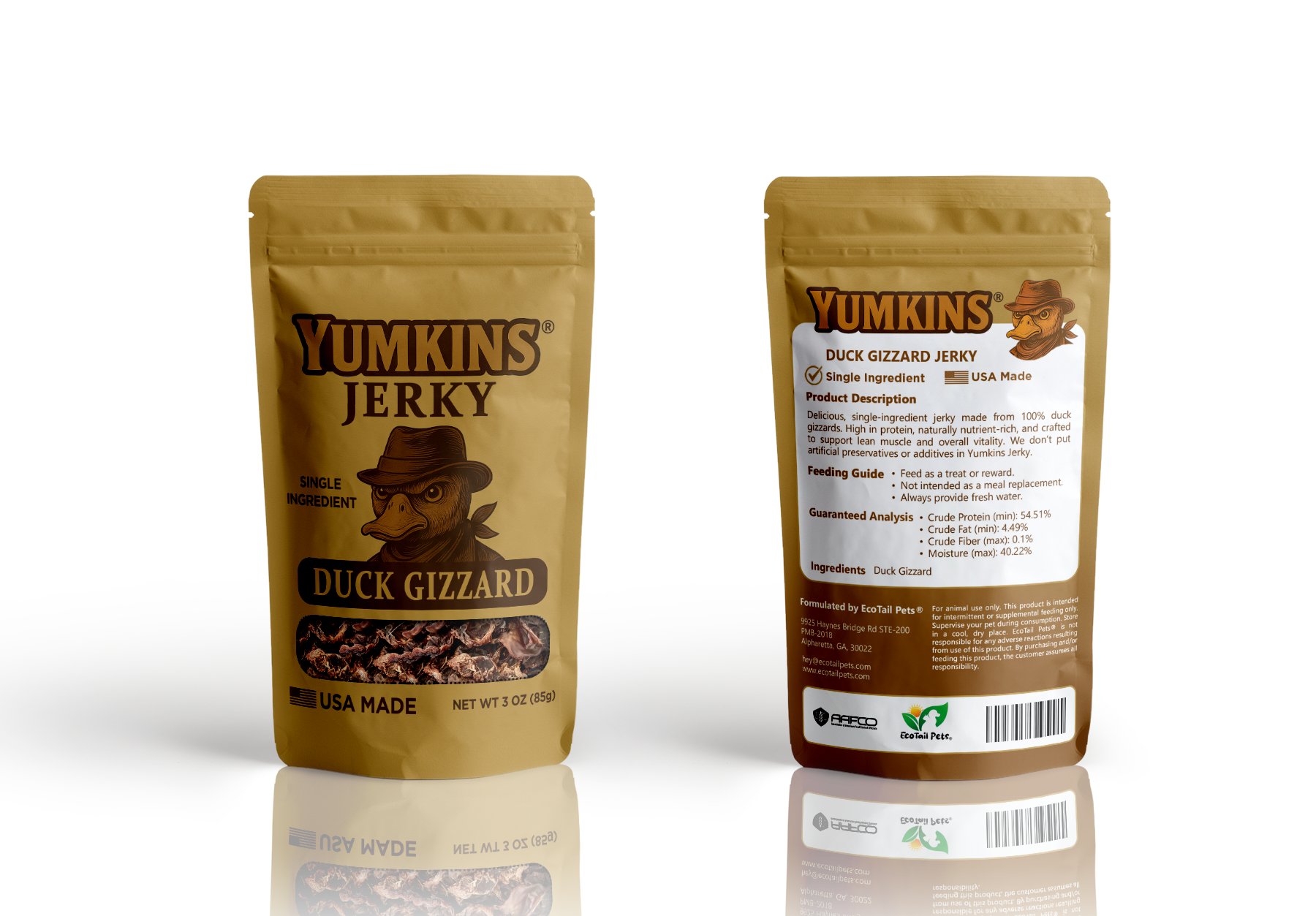 Yumkins® Duck Jerky (Dogs and Cats) - Medium Size Single Pouch - 3 ounces
