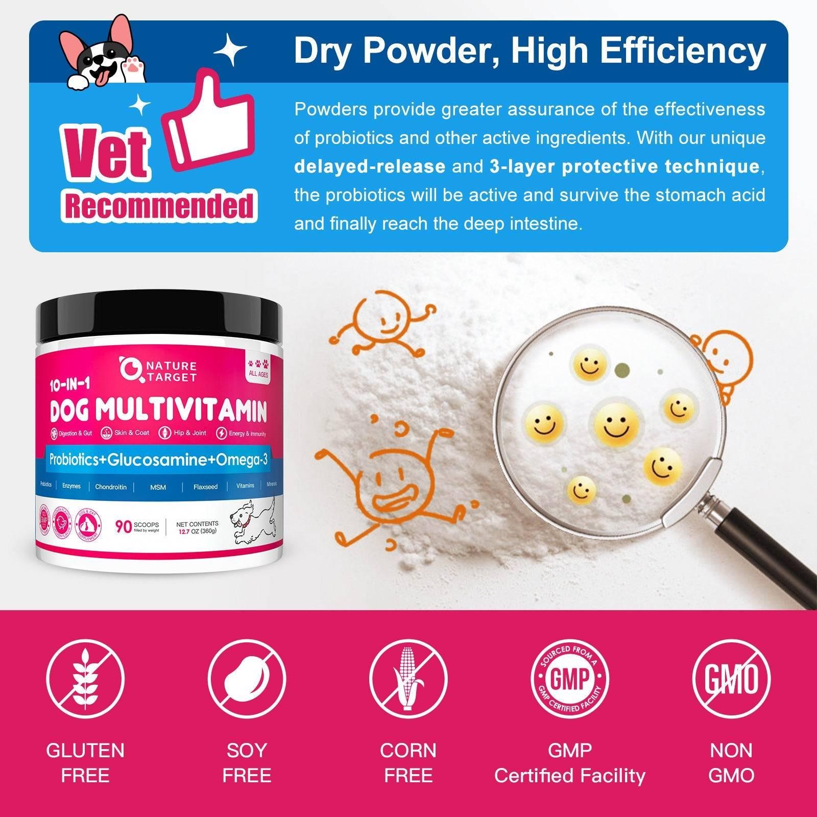 10-in-1 Multivitamin for Dogs & Cats, Glucosamine + Probiotics 5B CFUs + Omega-3, Chicken Flavor, 90 Servings