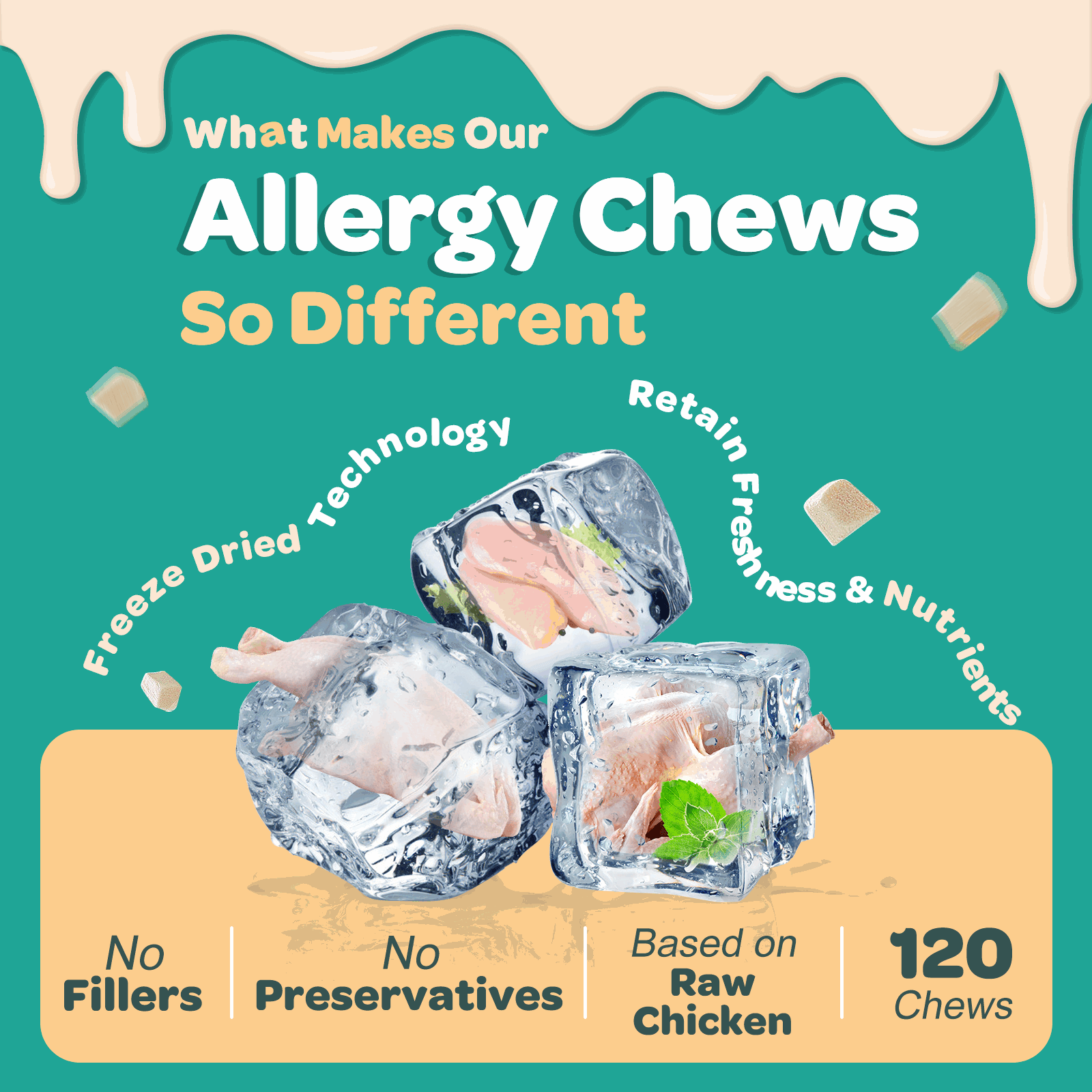 Dog & Cat Allergy & Itch Relief Chews, Colostrum + Probiotics 3B CFUs + Quercetin + Omega-3 + Turmeric + Apple Cider Vinegar, Chicken Flavor, 120 Chews