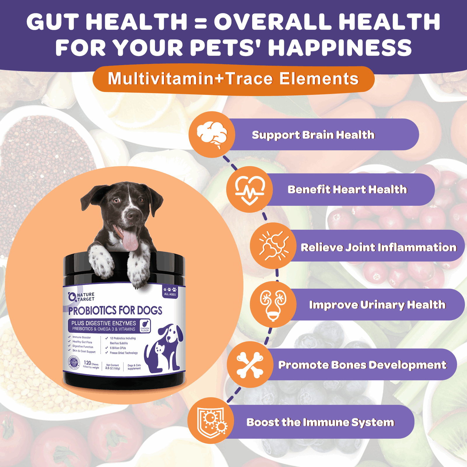 Probiotics 6B CFUs + Omega-3 for Dogs & Cats, Chicken Flavor, 120 Chews