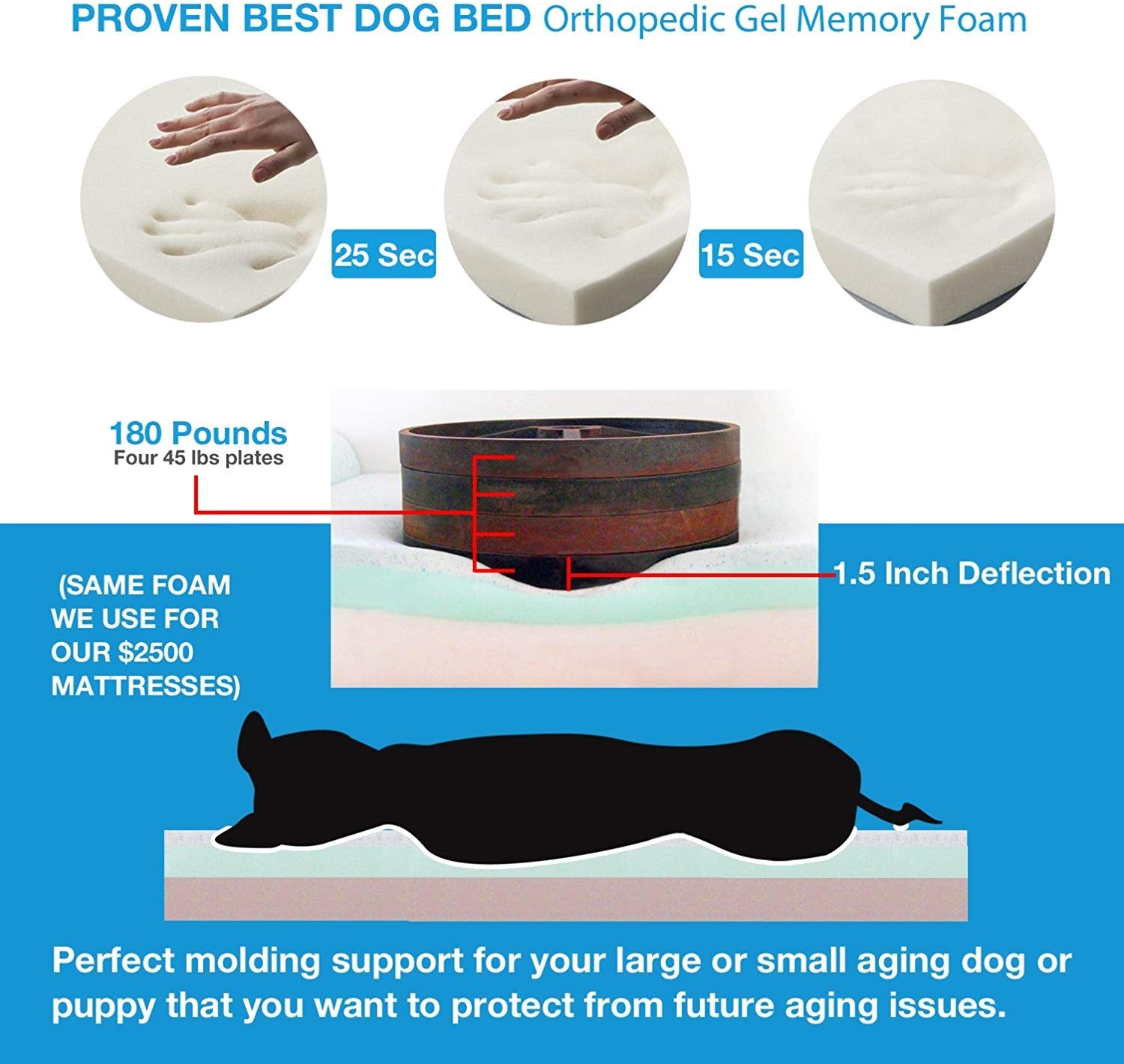 Pet Support Systems Lucky Dog Orthopedic 7" Memory Foam Dog Bed with Bolster - REFURBISHED