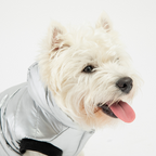 Emma Dog Jacket  Shiny Silver Water-Resistant Winter Coat with Sherpa