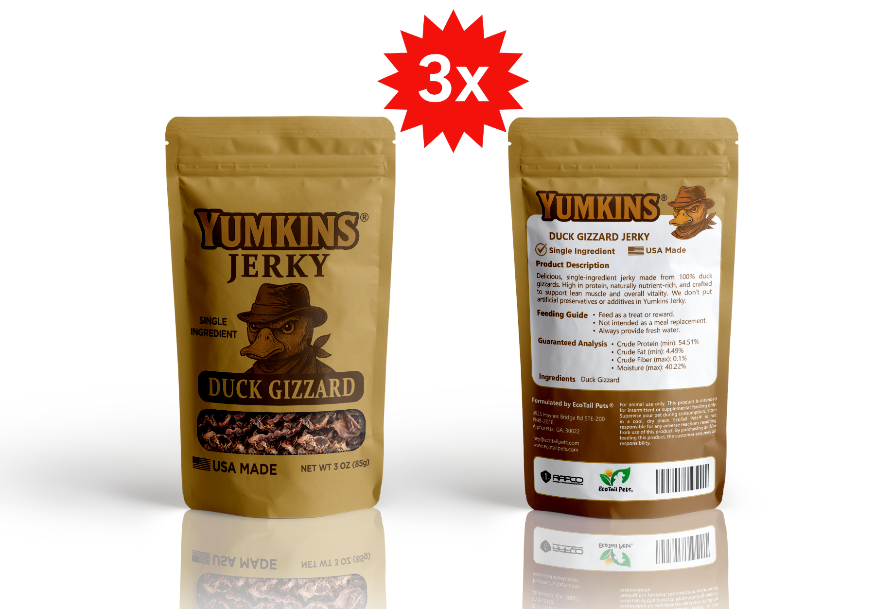 Yumkins® : 3 x (3oz) Duck Jerky: - Bundle