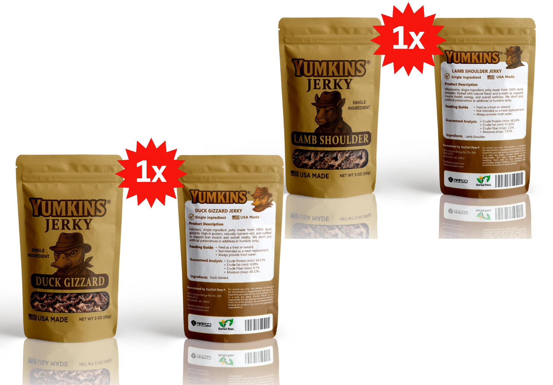 Yumkins®: Jerky Duo — 2 x (3oz) 1 Duck + 1 Lamb - Bundle