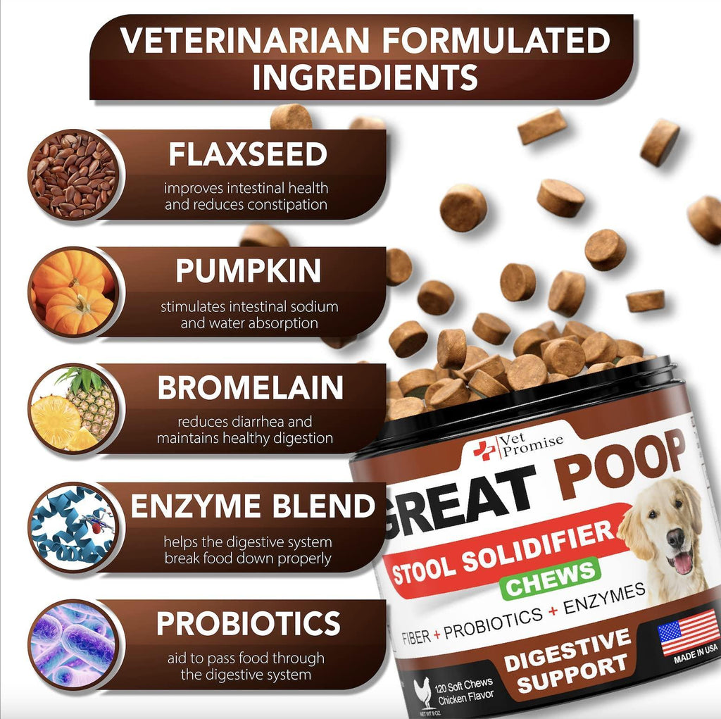 Great Poop Dog Stool Solidifier - Probiotics + Fiber + Enzymes