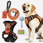 HELETY Dog Walking Gift Set – No Pull Harness + Leash + Grooming Brush + Dog Treats