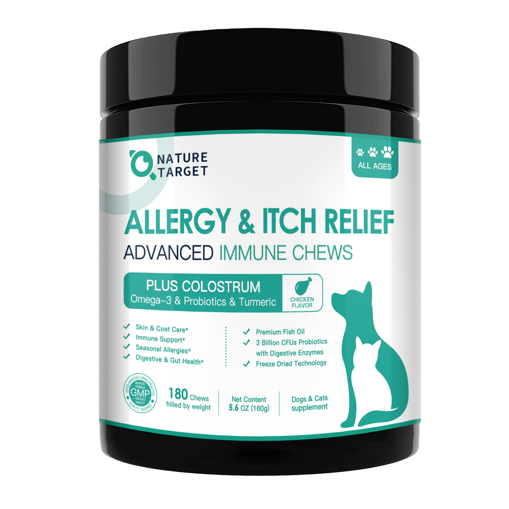 Dog & Cat Allergy & Itch Relief Chews, Colostrum + Probiotics 3B CFUs + Quercetin + Omega-3 + Turmeric + Apple Cider Vinegar, Chicken Flavor, 120 Chews