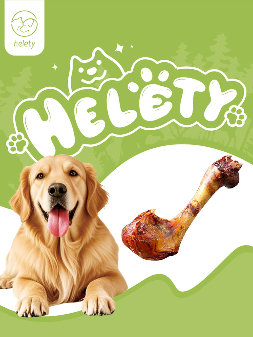 HELETY 1PCS Beef Bone Chews for Dogs, Long Lasting Chew Treats, Dental Health for Medium & Large Dogs
