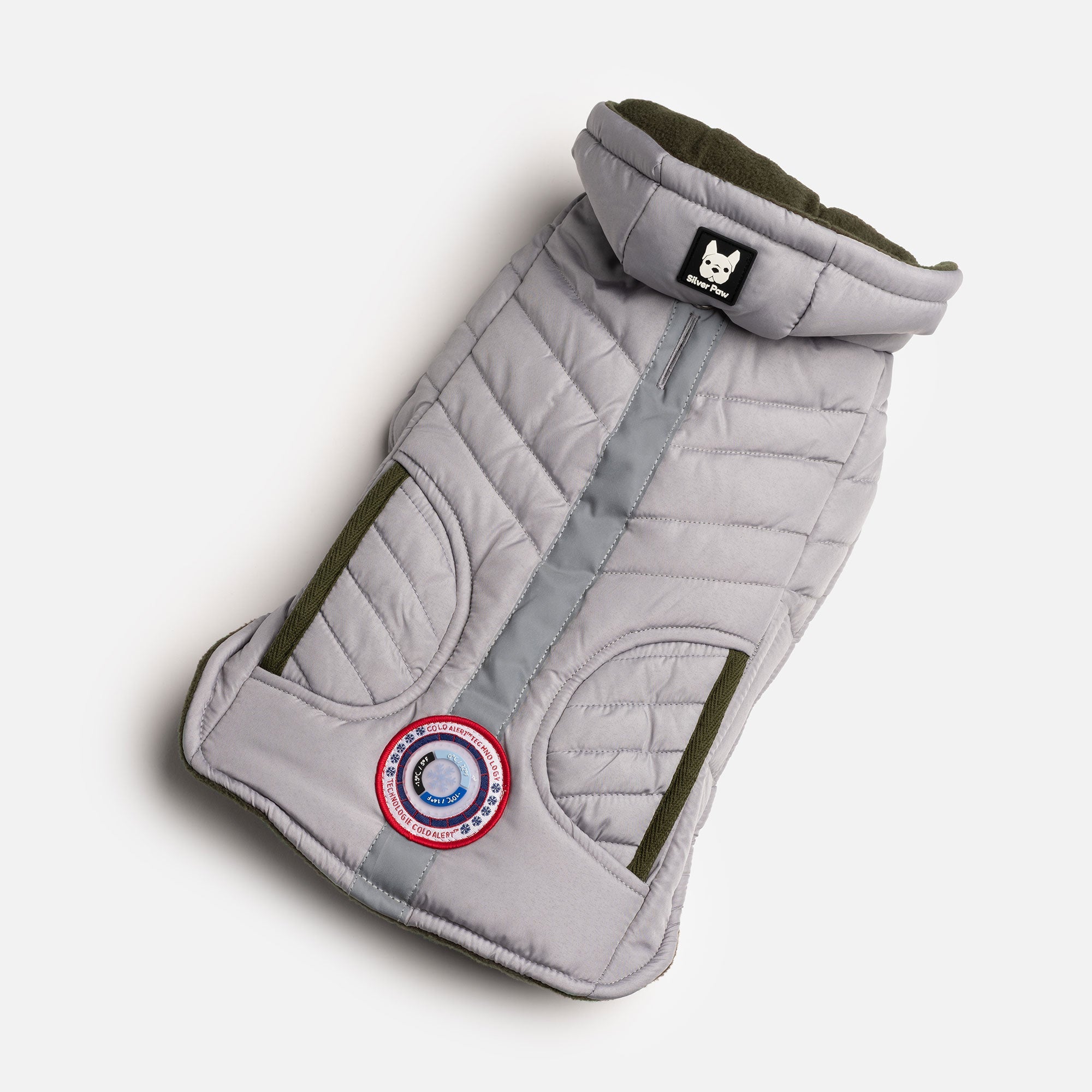 Jackson Dog Jacket  Grey Water-Resistant Coat with Cold-Alert Patch &