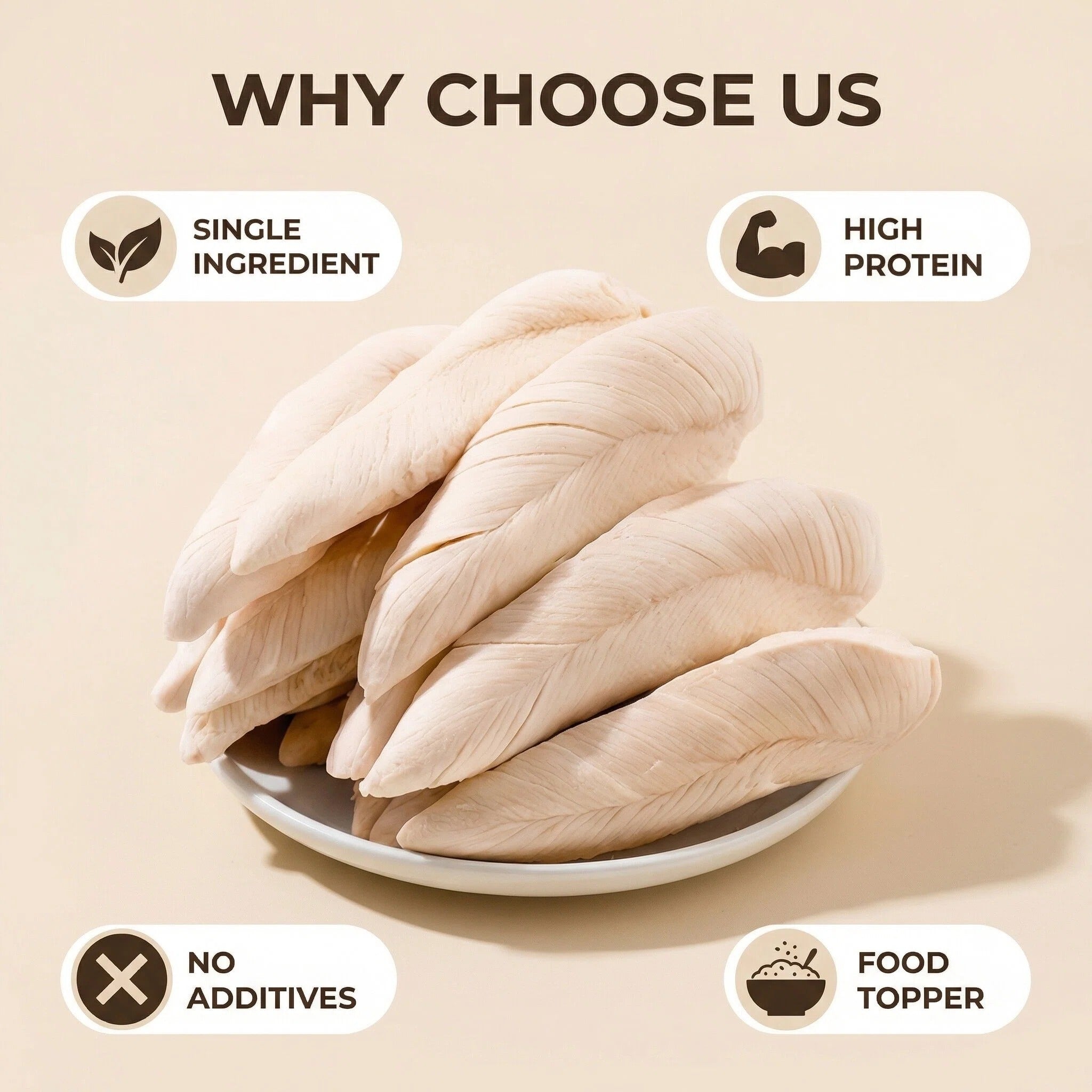 HELETY Whole Cut Chicken Breast Dog Treats, Meal Topper for Dogs and Cats, Freeze Dried Natural Protein Snacks, Single Ingredient Pet Treats