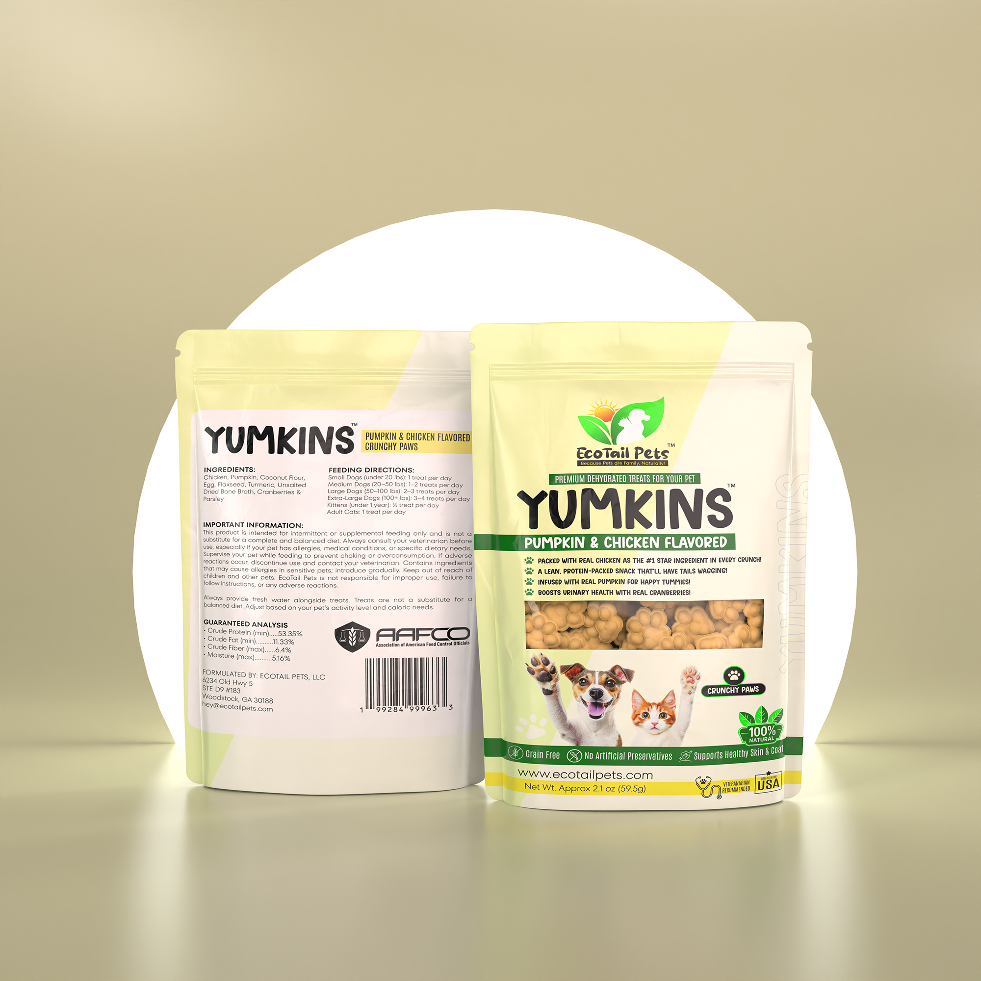 Yumkins™: Pumpkin & Chicken Flavored Paws (Dogs & Cats) – Small Size Single Pouch - 2.1oz